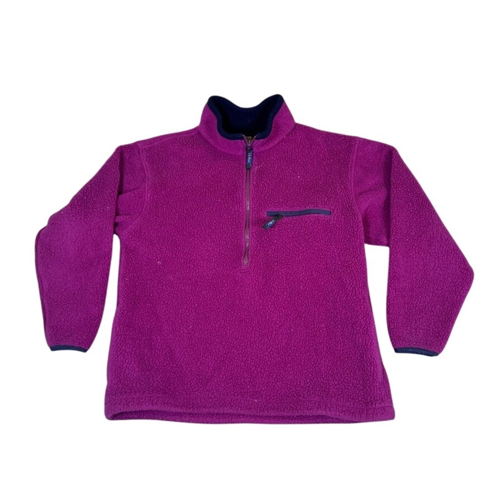 LL Bean Women's Sherpa Fleece Quarter Zip Pullover Purple L Vintage Style